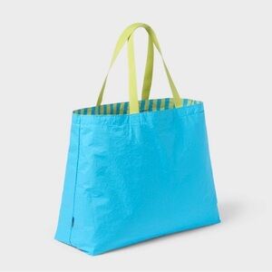 Water Resistant Reversible Tote Bag from Open Story in Lime/Blue